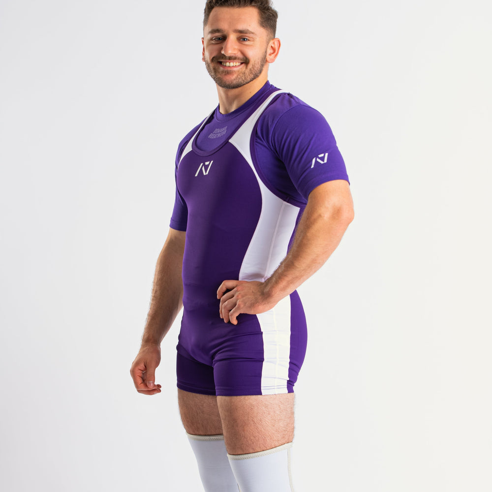 
                      
                        A7 IPF Approved Purple Luno singlet features extra lat mobility, side panel stitching to guide the squat depth level and curved panel design for a slimming look. The Women's cut singlet features a tapered waist and additional quad room. The IPF Approved Kit includes Luno Powerlifting Singlet, A7 Meet Shirt, A7 Zebra Wrist Wraps, A7 Deadlift Socks, Hourglass Knee Sleeves. Genouill�res powerlifting shipping to France, Spain, Ireland, Germany, Italy, Sweden and EU.
                      
                    