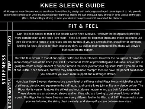 
                      
                        A7 IPF Approved Hourglass Knee Sleeves feature an hourglass-shaped centre taper fit to help provide knee compression while maintaining proper tightness around the calf and quad, offered in three stiffnesses (Flexi, Stiff and Rigor Mortis). Shop the full A7 Powerlifting IPF Approved Equipment collection. The IPF Approved Kit includes Powerlifting Singlet, A7 Meet Shirt, A7 Zebra Wrist Wraps and A7 Deadlift Socks. Genouill�res powerlifting shipping to France, Spain, Ireland, Germany, Italy, Sweden and EU.
                      
                    